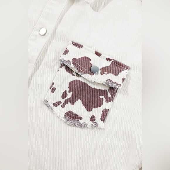Raw Hem Animal Print Long Sleeve Denim Jacket - Picture 6 of 7